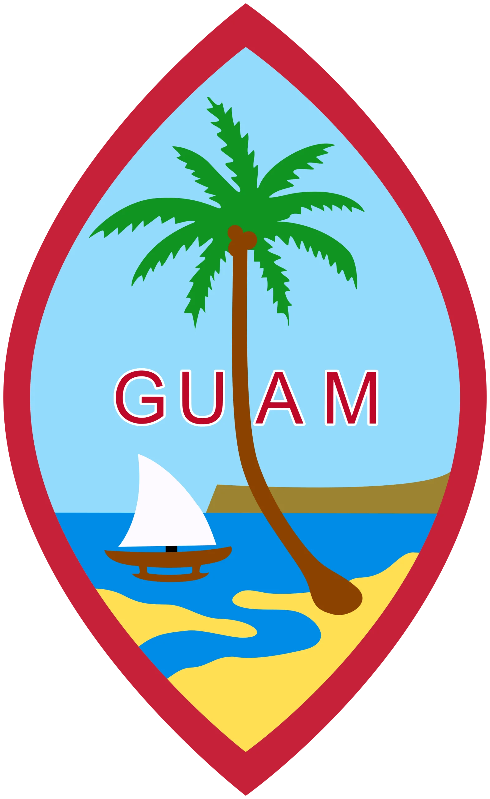 Guam Official Seal Clipart - Tropical Island Emblem with Palm Tree and Sailboat