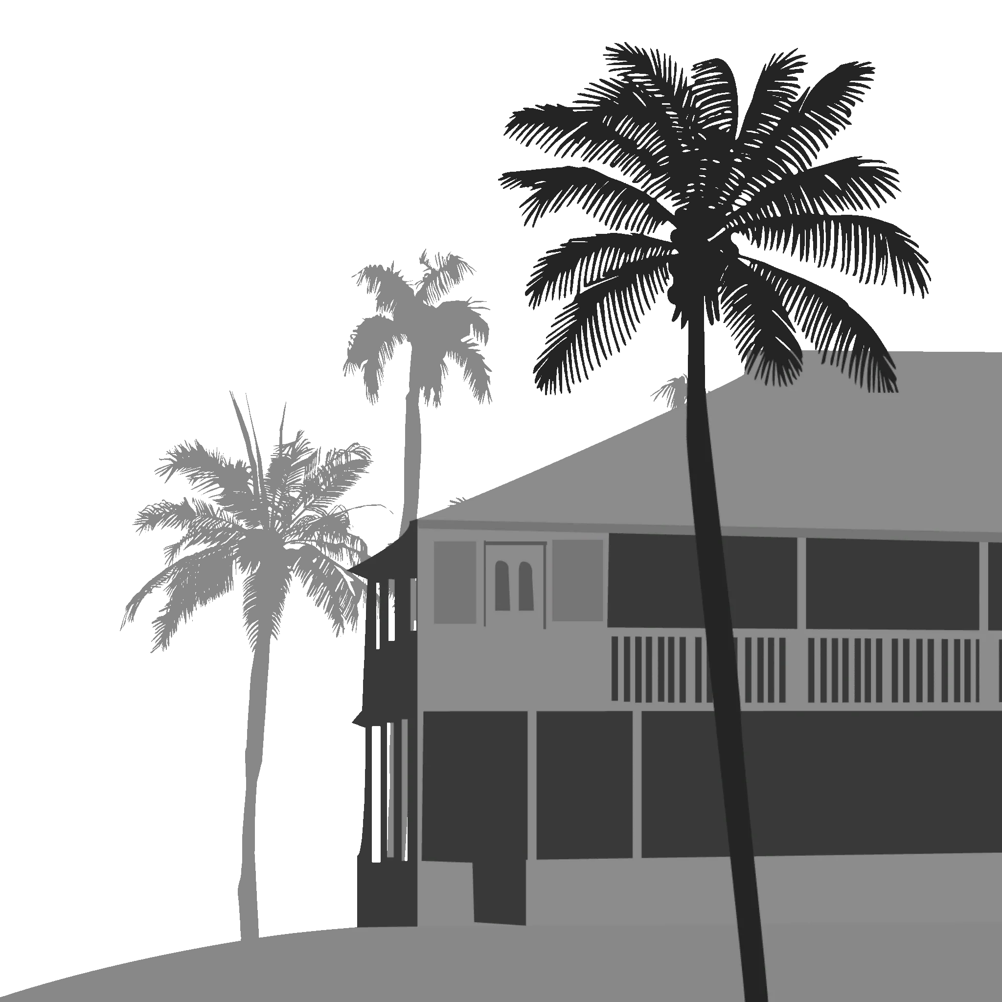Minimalist California Coastal Architecture Clipart with Silhouetted Palm Trees