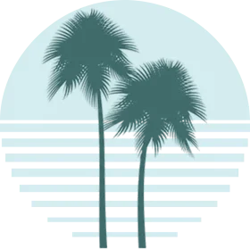 Minimalist California Palm Trees Silhouette Clipart Design with Retro Sunset Backdrop