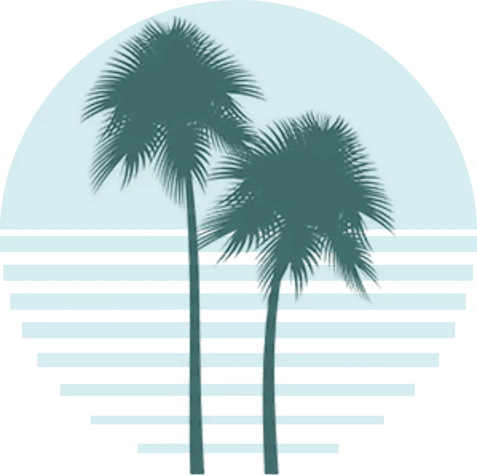 Minimalist California Palm Trees Silhouette Clipart Design with Retro Sunset Backdrop