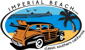 Nostalgic Imperial Beach California Classic Woody Surfing Clipart Design