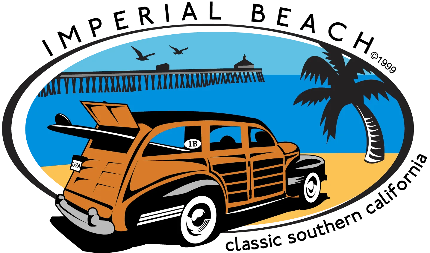 Nostalgic Imperial Beach California Classic Woody Surfing Clipart Design