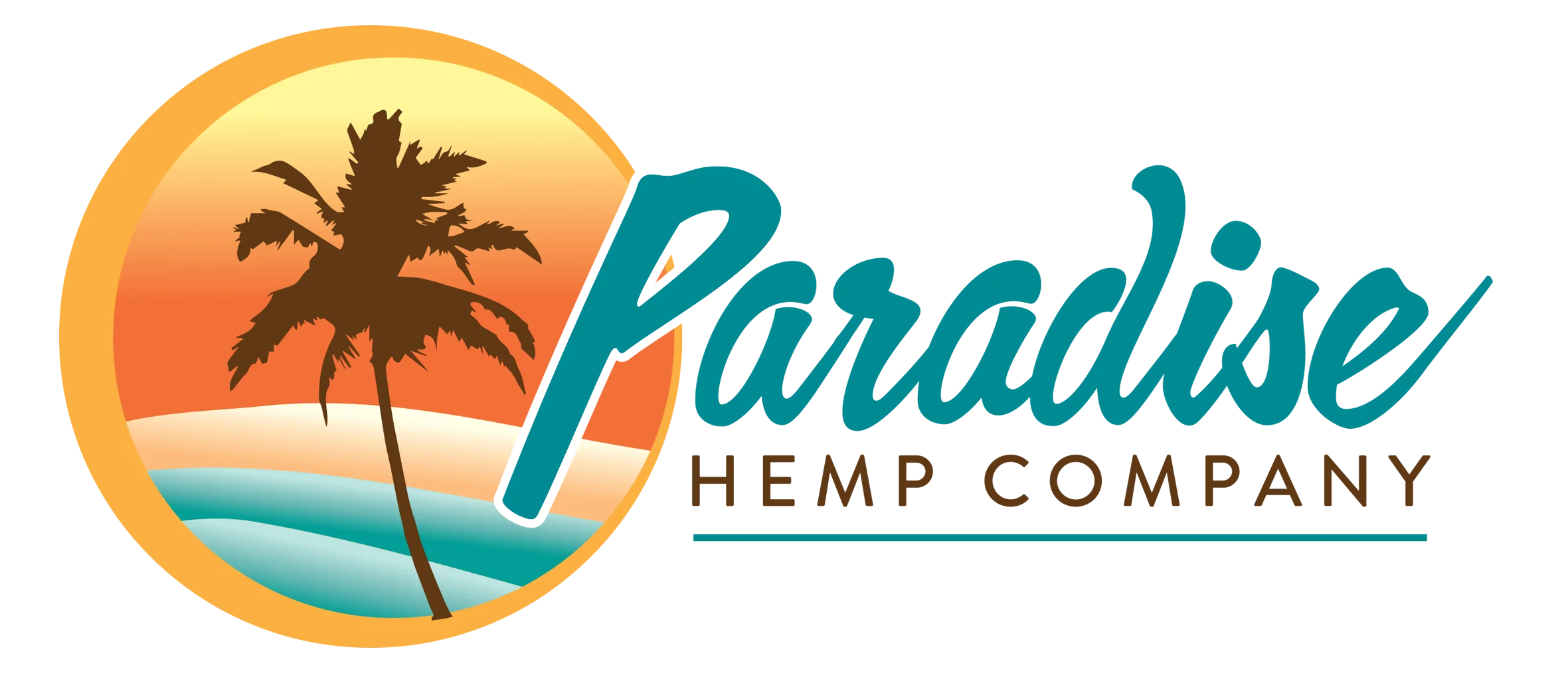 Sunset Paradise Hemp Company Tropical Palm Tree Clipart Logo Design