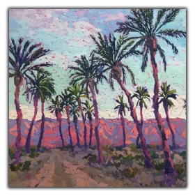 Sunset Serenity: California Palm Trees Landscape Clipart Painting