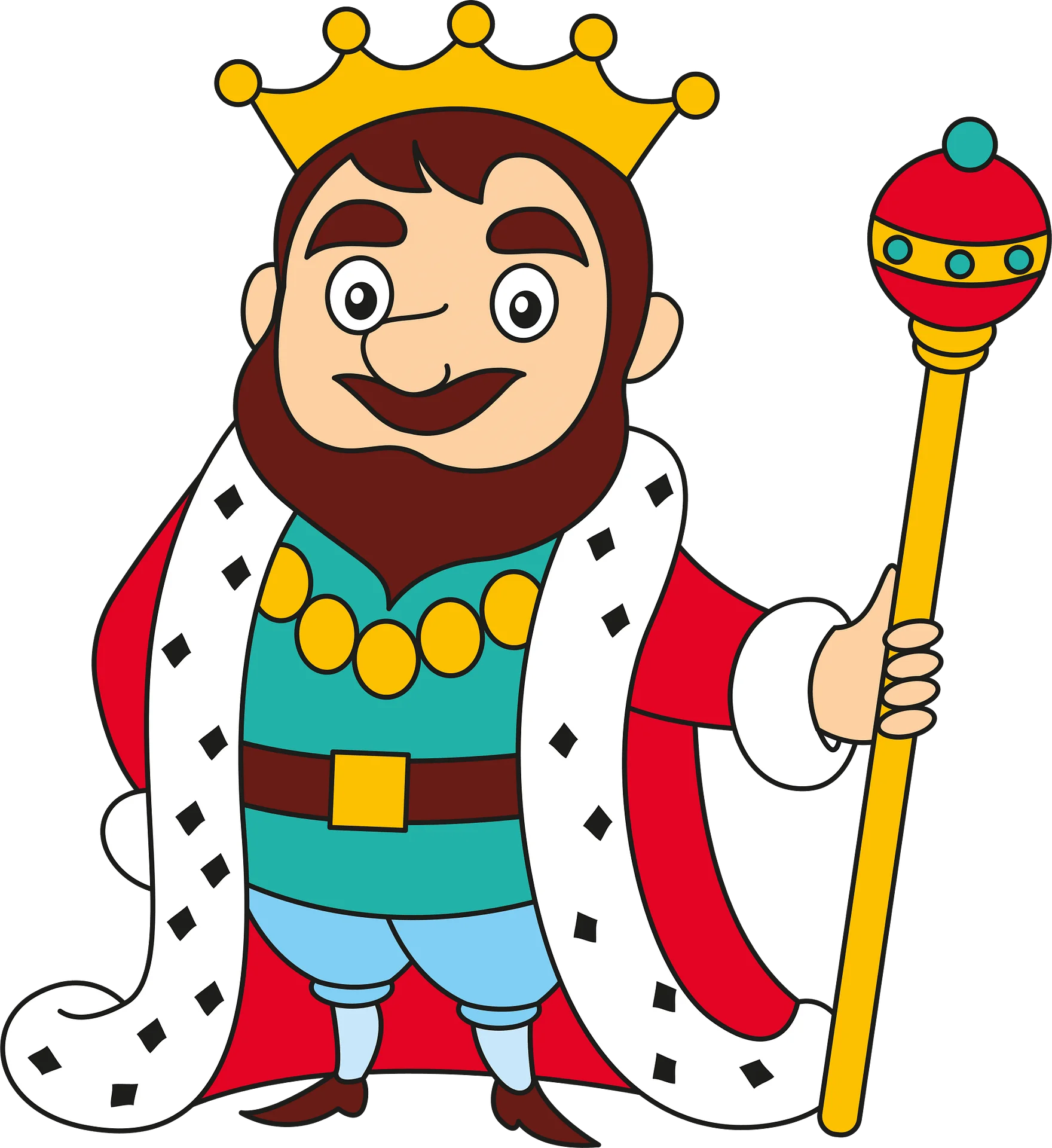 Cheerful Medieval Monarch Clipart - Cartoon King with Regal Attire and Scepter