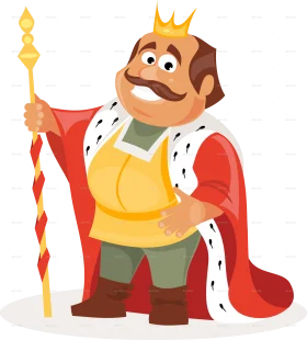 Jovial Cartoon King Clipart with Crown, Scepter, and Royal Robe