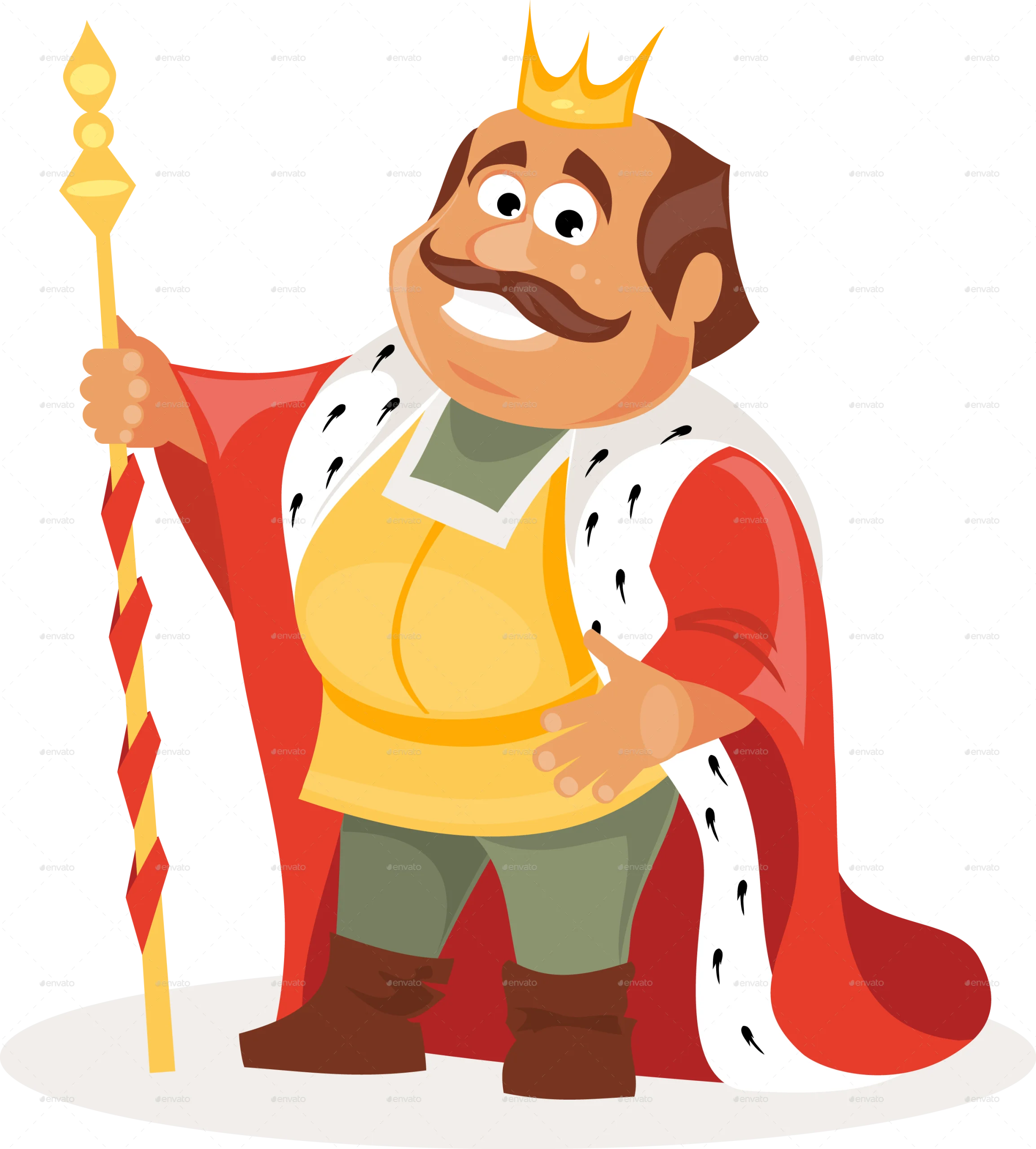 Jovial Cartoon King Clipart with Crown, Scepter, and Royal Robe