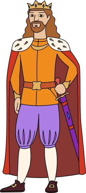 Majestic Medieval Monarch Clipart: Royal Figure in Regal Attire with Crown and Sword
