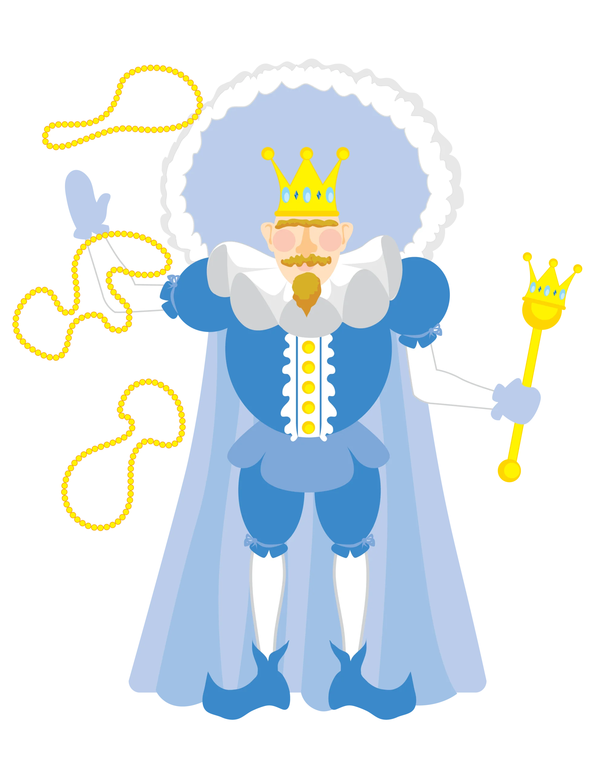 Regal Blue and White Royal Monarch Clipart Illustration with Golden Crown