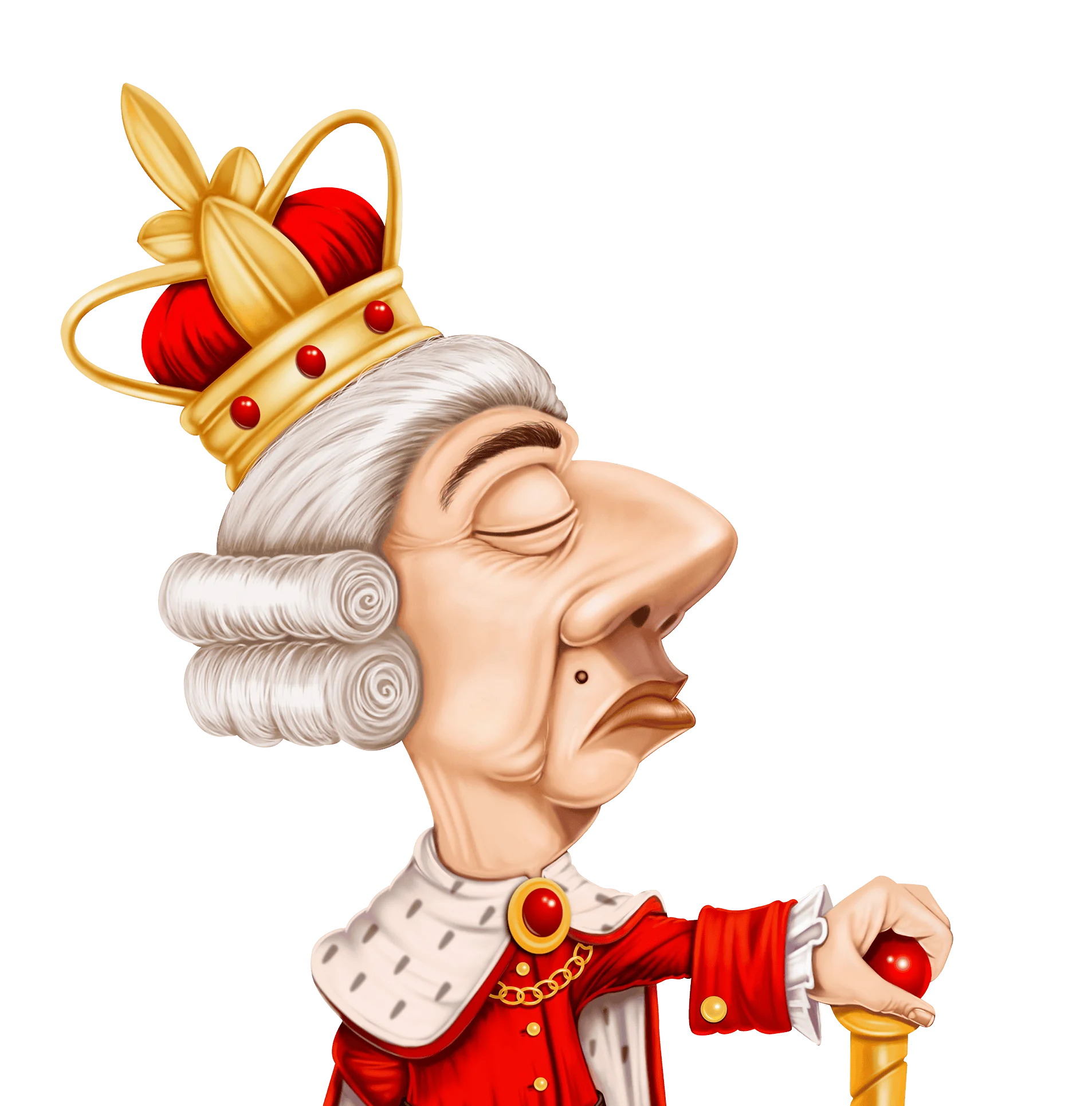 Regal Monarch Caricature Clipart: Exaggerated Royal Portrait with Whimsical Expression