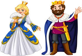 Royal Cartoon Monarch Clipart: Elegant Queen and Bearded King Characters