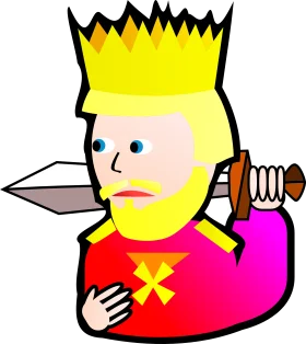 Whimsical Medieval Royal Character with Crown and Sword Cartoon Clipart Design