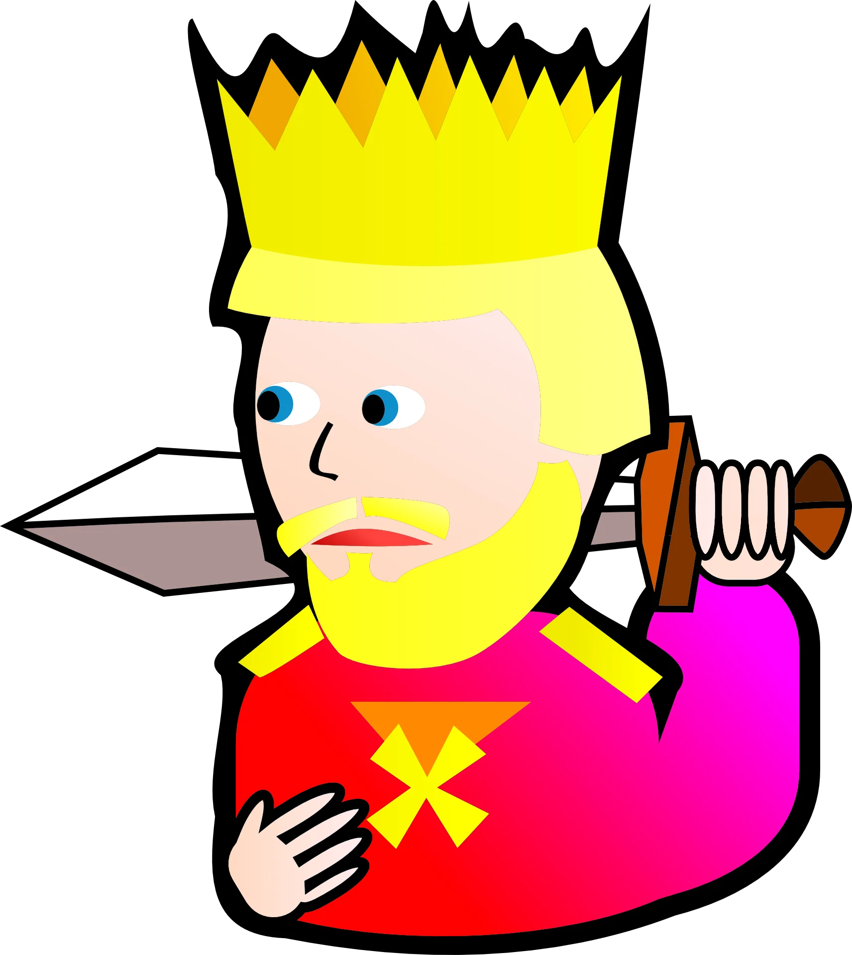 Whimsical Medieval Royal Character with Crown and Sword Cartoon Clipart Design
