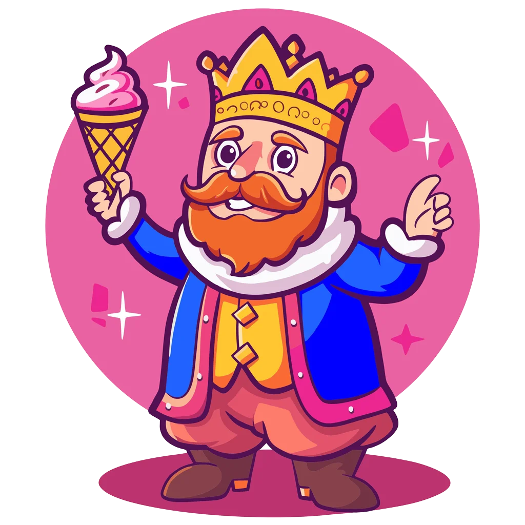 Whimsical Royal Character Holding Ice Cream Clipart Design for Fun Branding