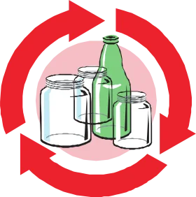 Sustainable Recycling Clipart Showcasing Glass Containers and Circular Arrows