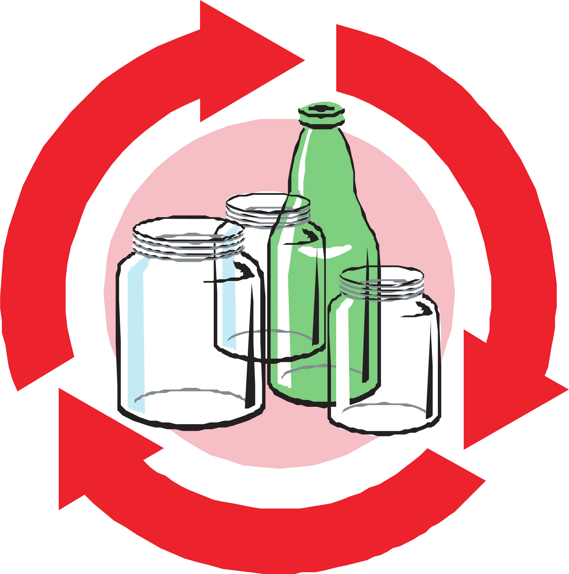 Sustainable Recycling Clipart Showcasing Glass Containers and Circular Arrows