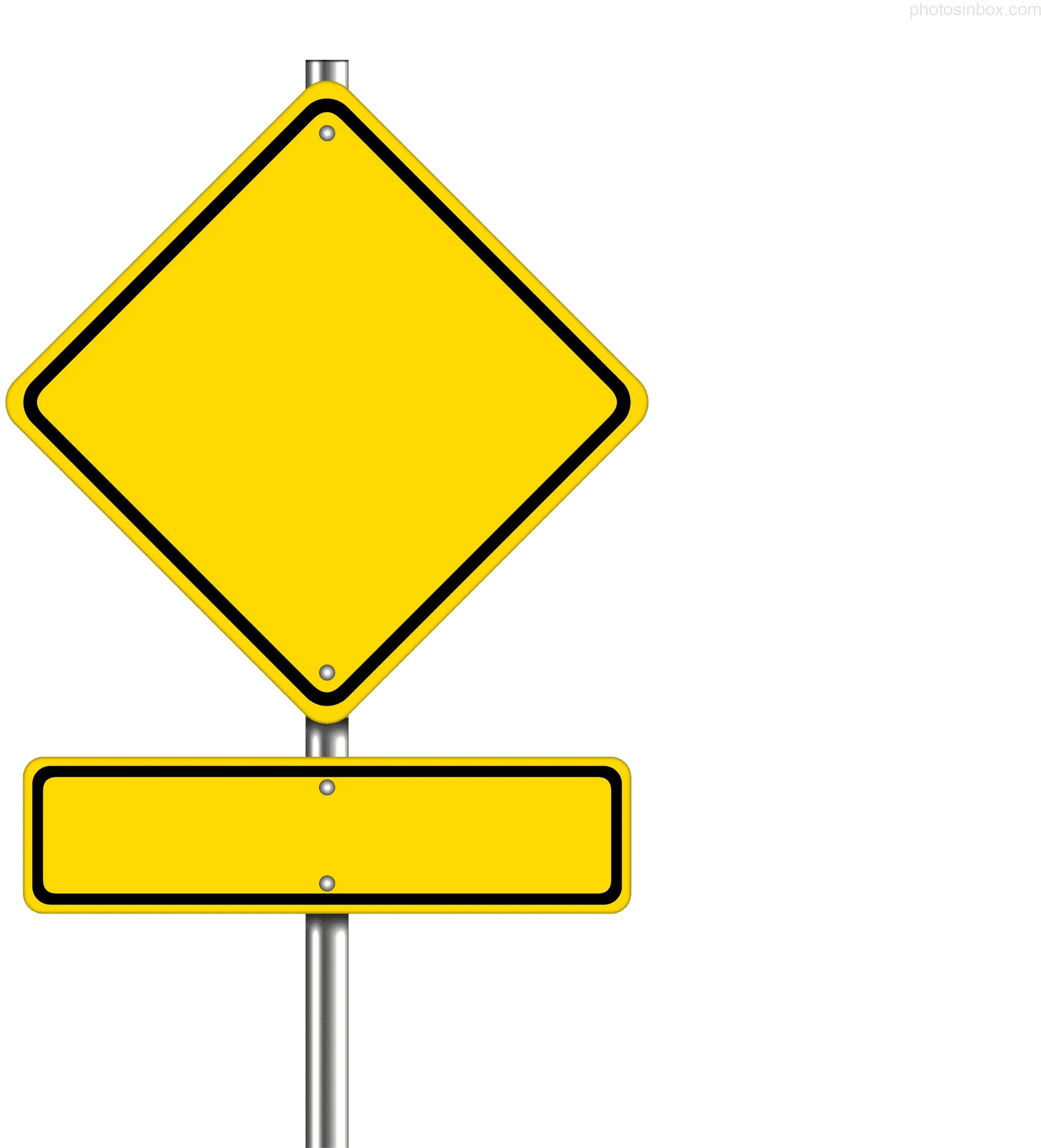 Blank Yellow Diamond-Shaped Road Warning Clipart Sign Template with Rectangular Base