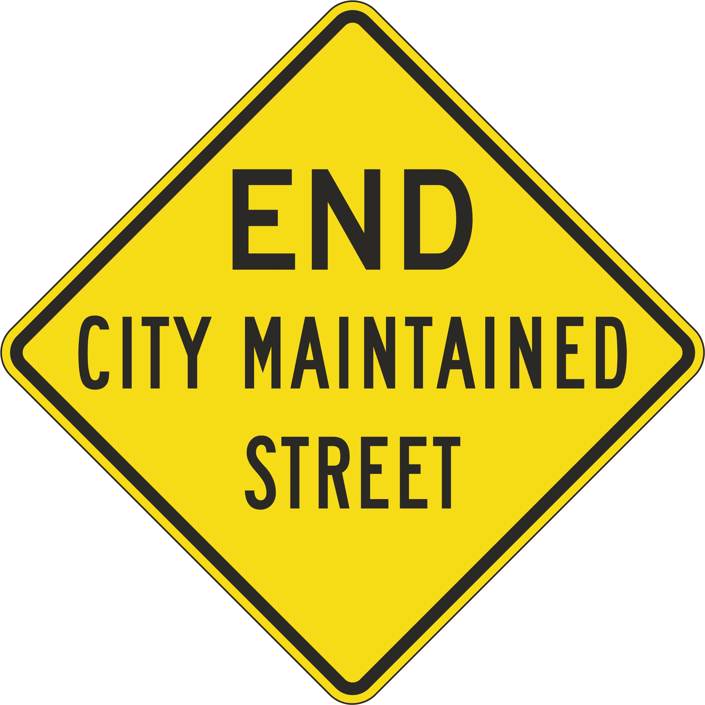 Bright Yellow Road Sign Clipart Indicating End of City Maintained Street