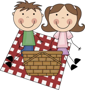 Cheerful Children Enjoying Picnic Day Outdoor Adventure Cartoon Clipart