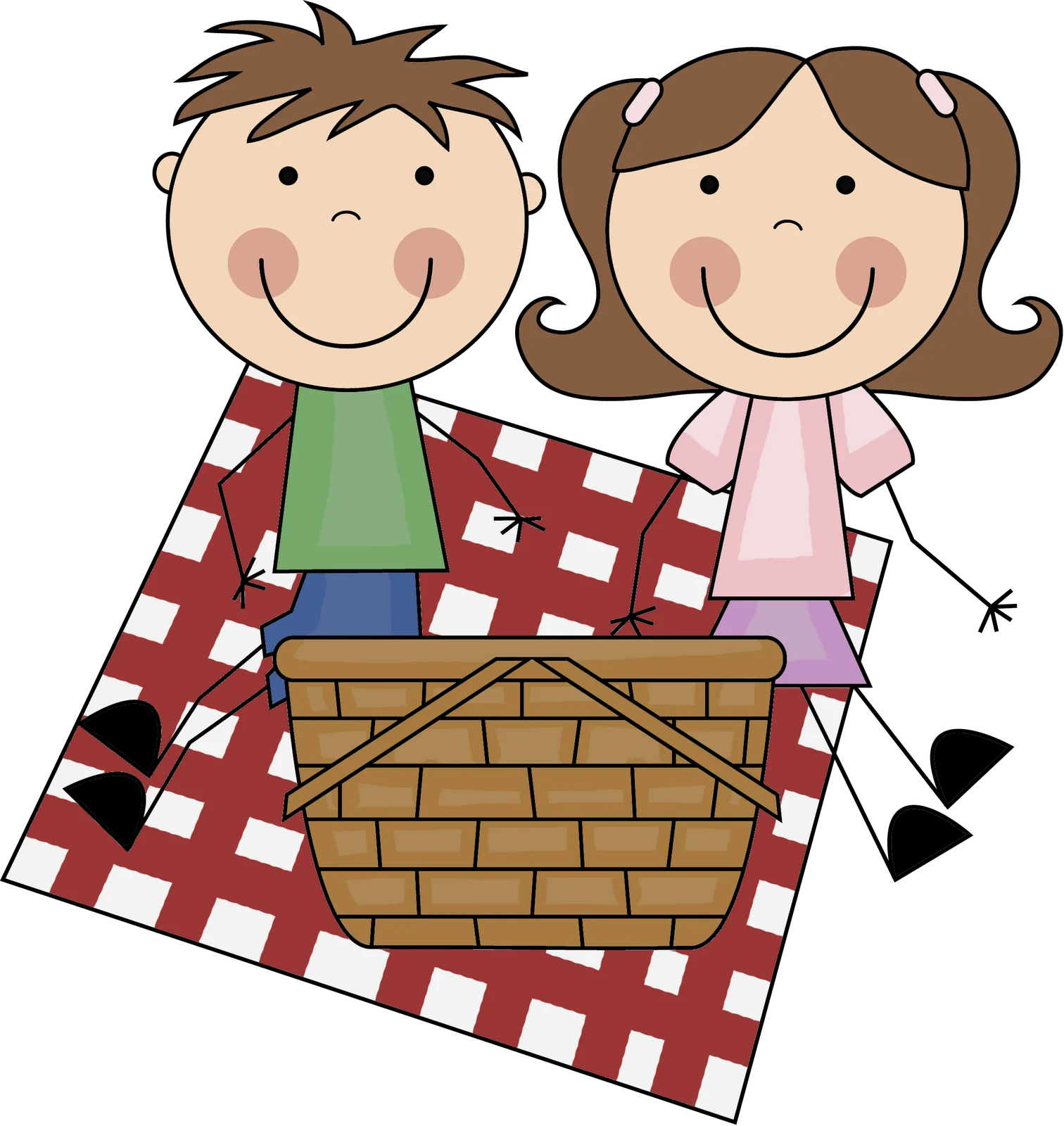 Cheerful Children Enjoying Picnic Day Outdoor Adventure Cartoon Clipart