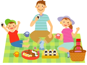 Cheerful Family Picnic Scene with Playful Kids and Delightful Outdoor Clipart