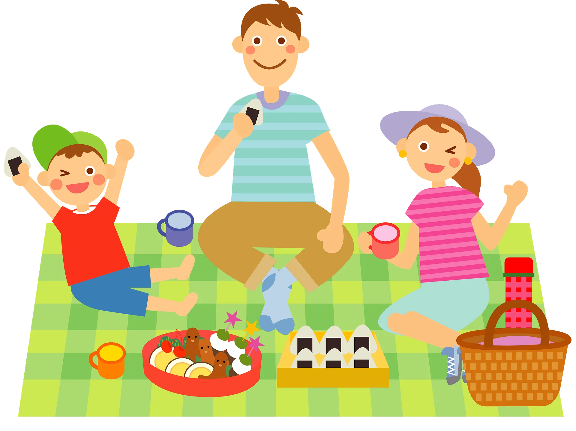 Cheerful Family Picnic Scene with Playful Kids and Delightful Outdoor Clipart