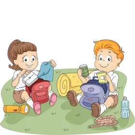 Cheerful School Children Enjoying Outdoor Adventure Clipart Scene