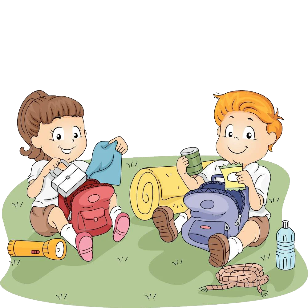 Cheerful School Children Enjoying Outdoor Adventure Clipart Scene