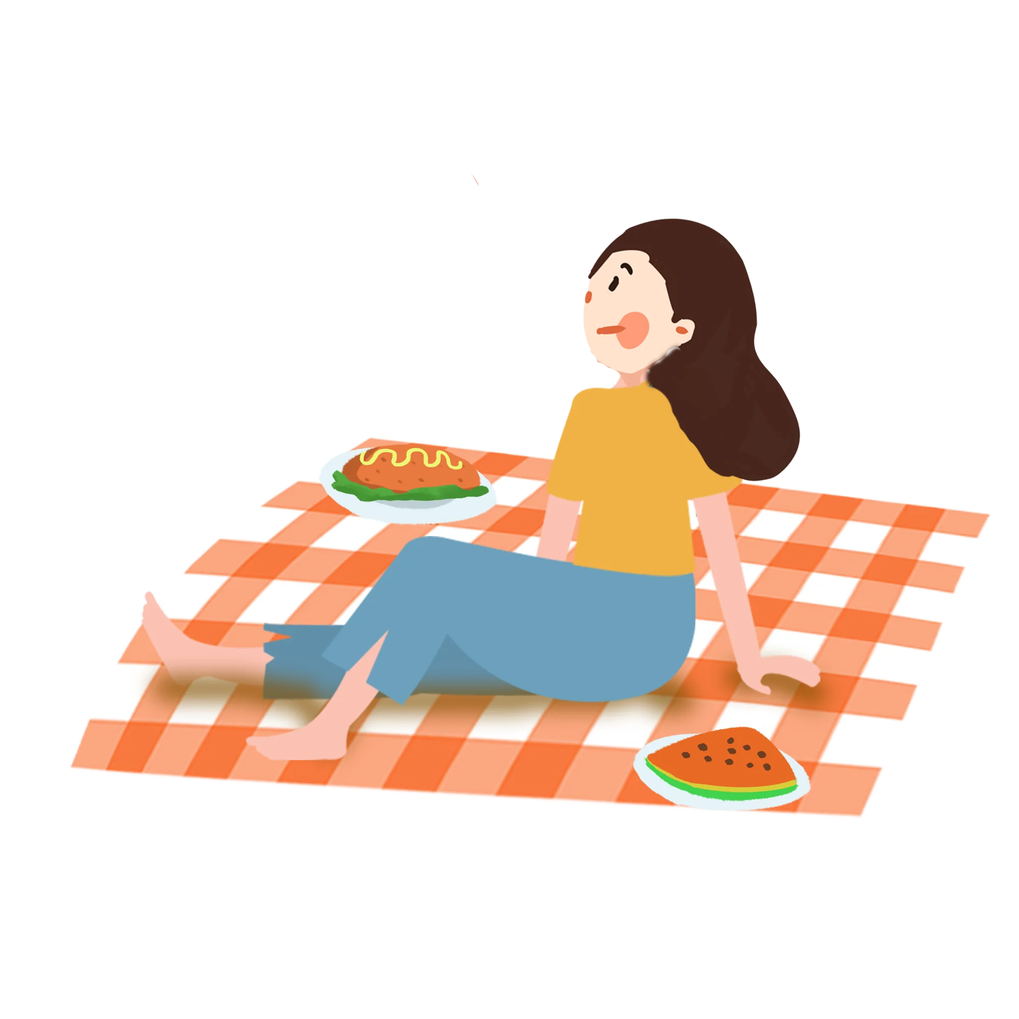 Cheerful Summer Picnic Scene with Happy Person Enjoying Outdoor Meal Clipart Illustration
