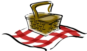 Classic Woven Picnic Basket on Checkered Red and White Picnic Clipart Illustration