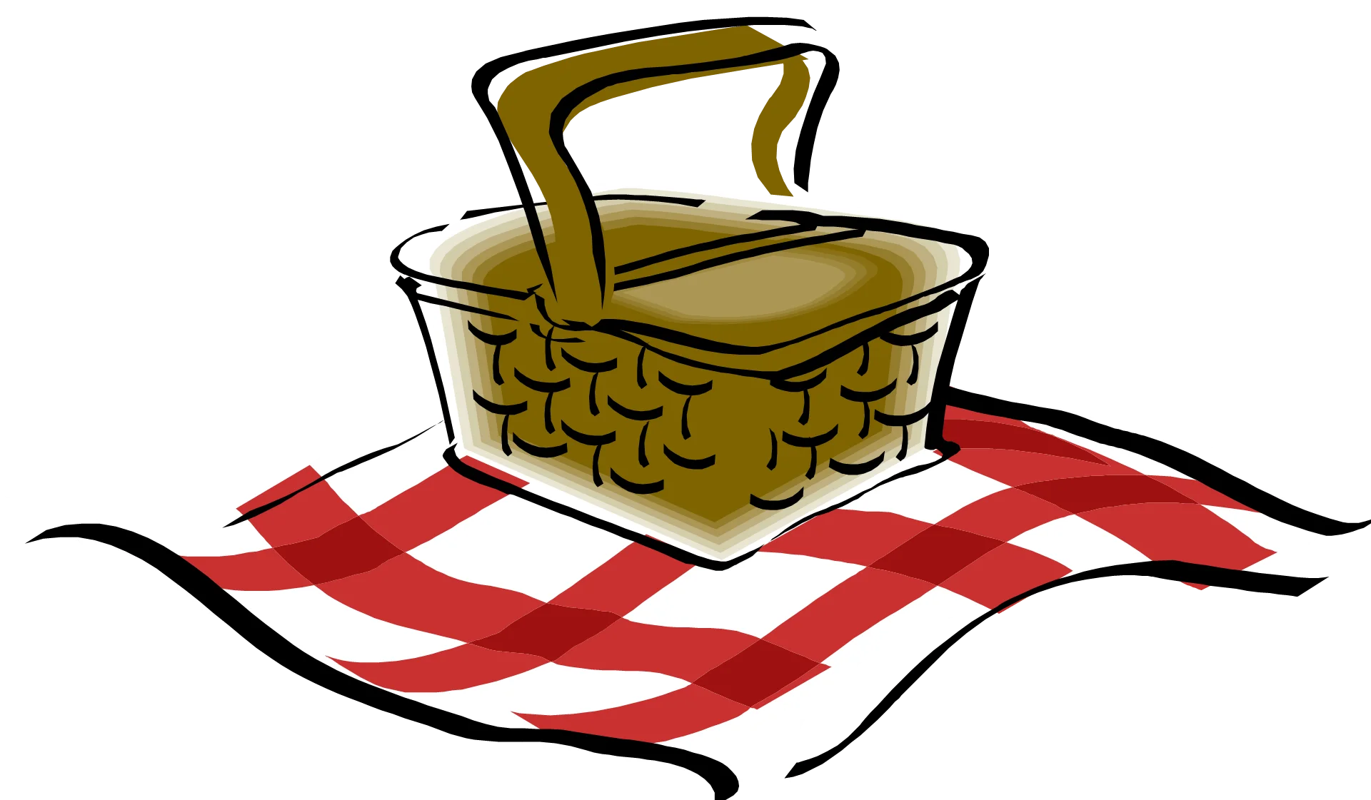 Classic Woven Picnic Basket on Checkered Red and White Picnic Clipart Illustration