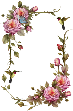 Delicate Watercolor Floral Clipart with Hummingbirds and Romantic Pink Roses