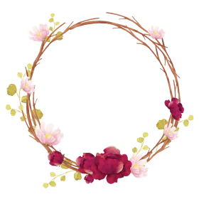 Delicate Watercolor Floral Wreath Clipart with Soft Pink and Deep Crimson Blossoms