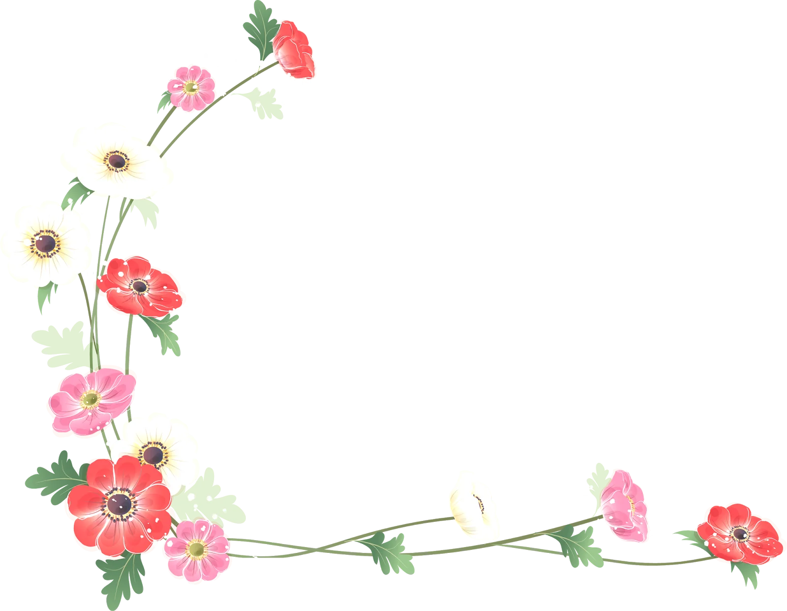 Delicate Watercolor Poppy and Wildflower Clipart Border with Soft Pastel Hues