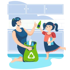 Eco-Friendly Family Teaching Kids Recycling Habits at Home Clipart Illustration