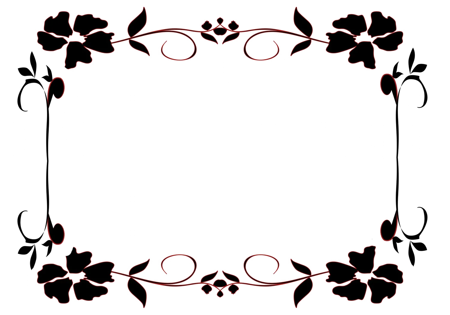 Elegant Black and Burgundy Floral Clipart Border with Delicate Ornamental Design