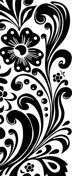 Elegant Black and White Floral Clipart with Swirling Abstract Botanical Design
