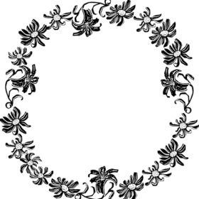 Elegant Black and White Vintage Floral Wreath Clipart with Intricate Botanical Design
