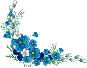 Elegant Blue Botanical Corner Floral Clipart with Delicate Blossoms and Greenery