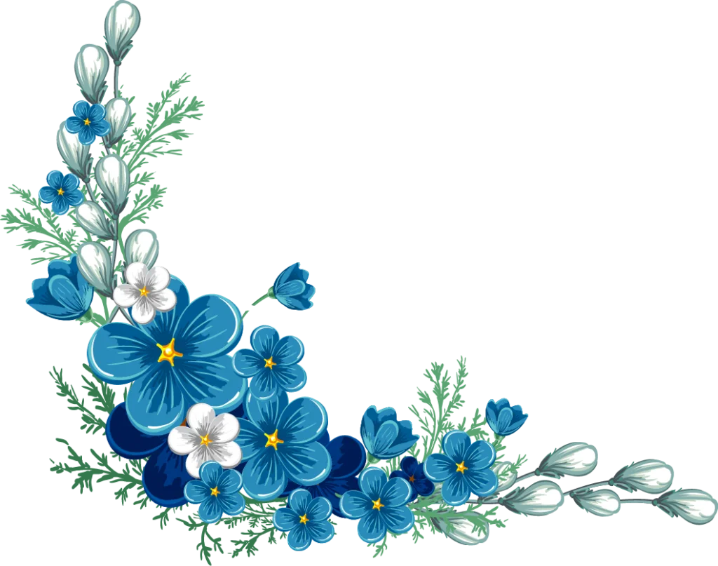 Elegant Blue Botanical Corner Floral Clipart with Delicate Blossoms and Greenery