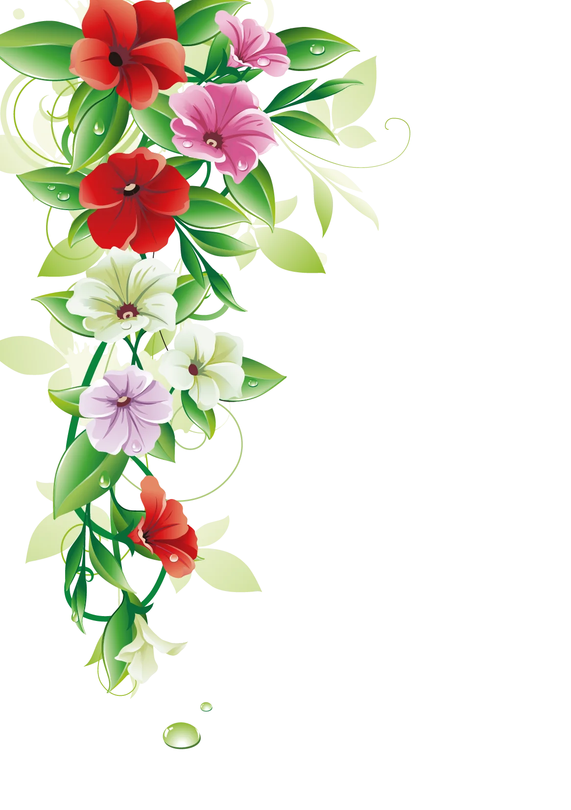 Elegant Cascading Floral Clipart with Red, Pink, and White Blossoms