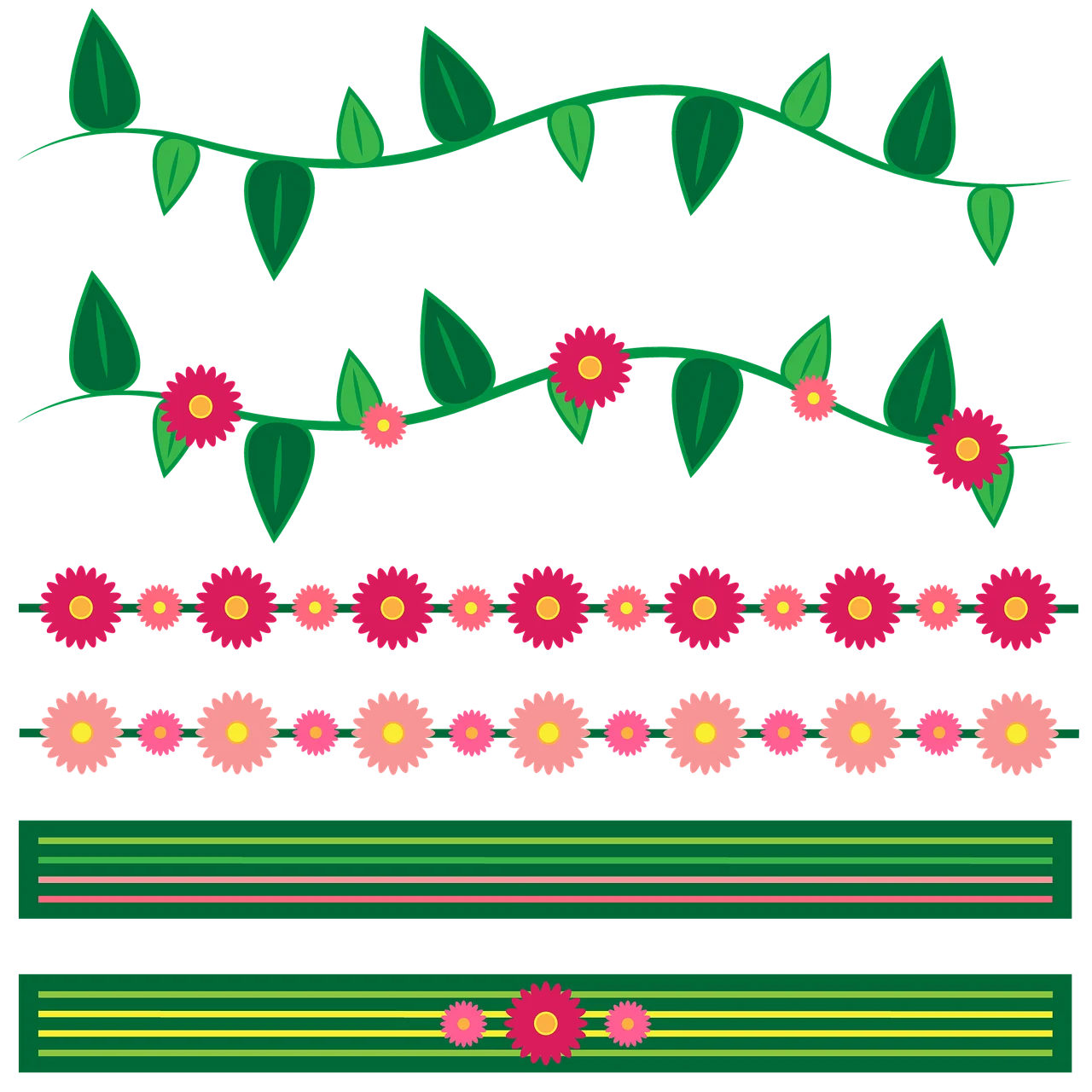 Elegant Green Leaf and Pink Flower Border Clipart Design Collection