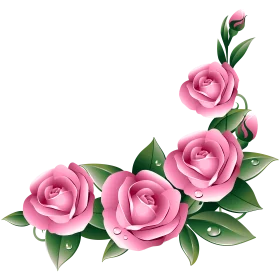 Elegant Pink Rose Corner Clipart with Lush Green Leaves and Soft Petals