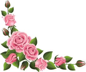Elegant Pink Roses Corner Border Clipart with Delicate Green Leaves and Buds
