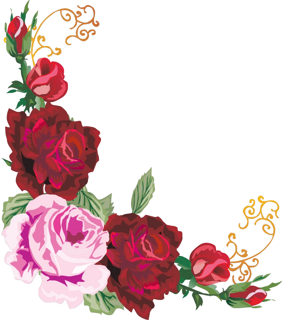 Elegant Romantic Red and Pink Roses Floral Corner Clipart Design