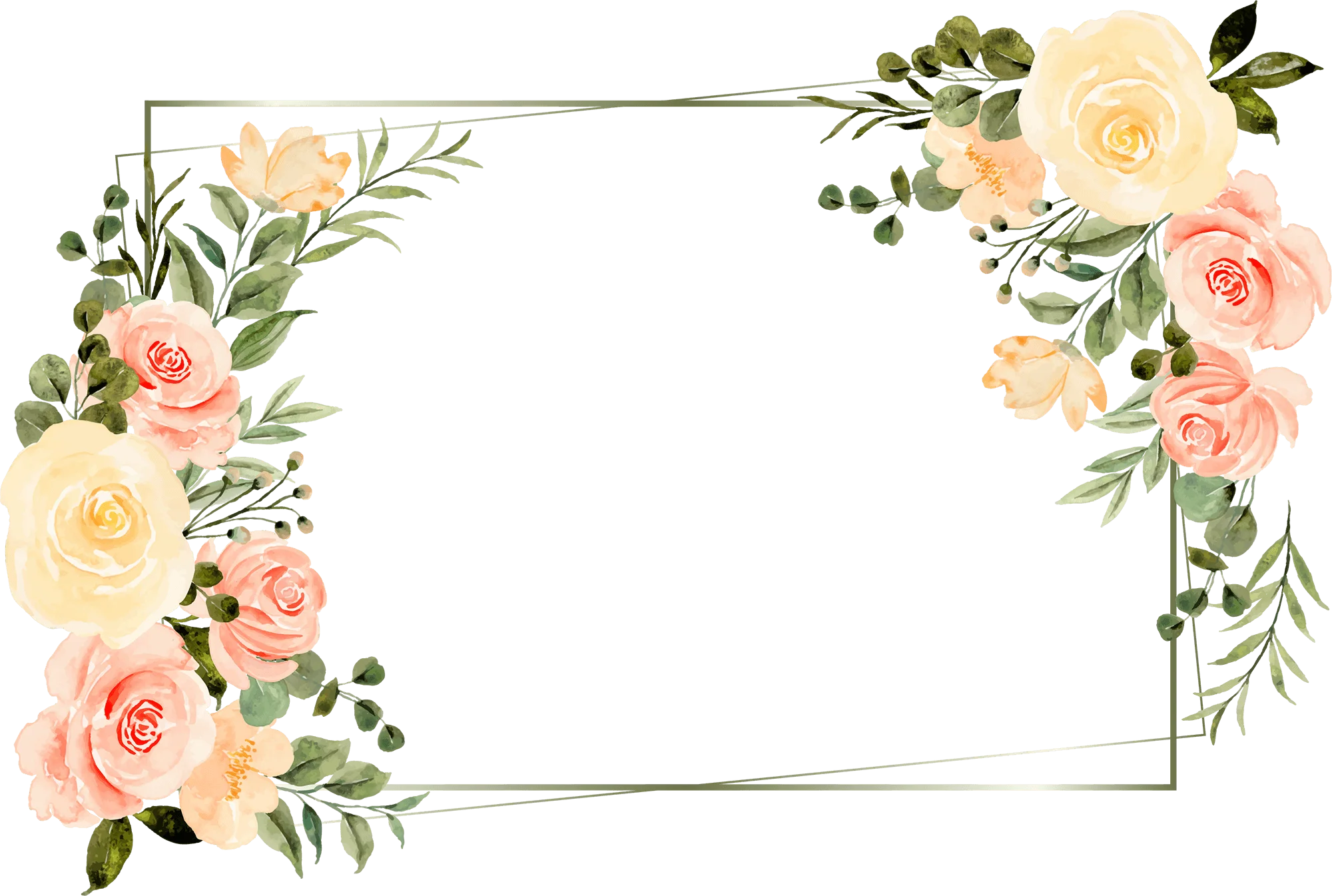 Elegant Soft Pastel Watercolor Floral Border Clipart with Delicate Roses and Greenery