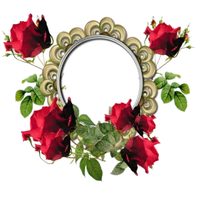 Elegant Vintage Rose Frame Clipart with Ornate Golden Border and Crimson Blossoms