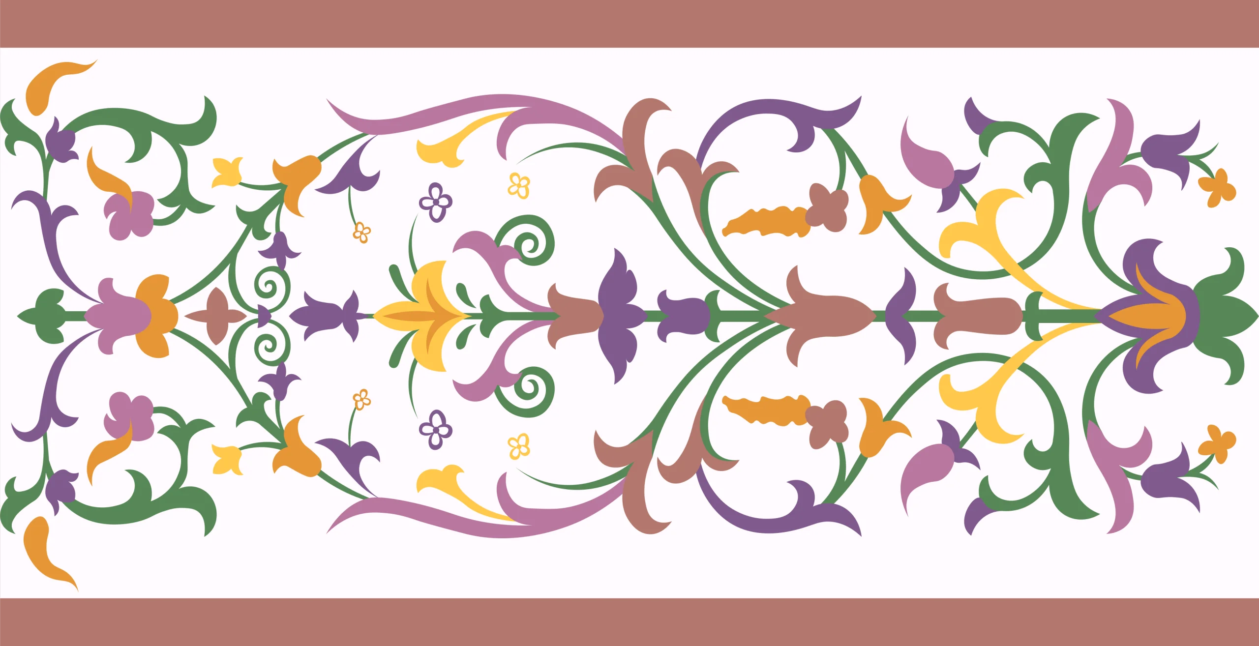 Enchanting Symmetrical Floral Vine Clipart with Elegant Decorative Scroll Pattern