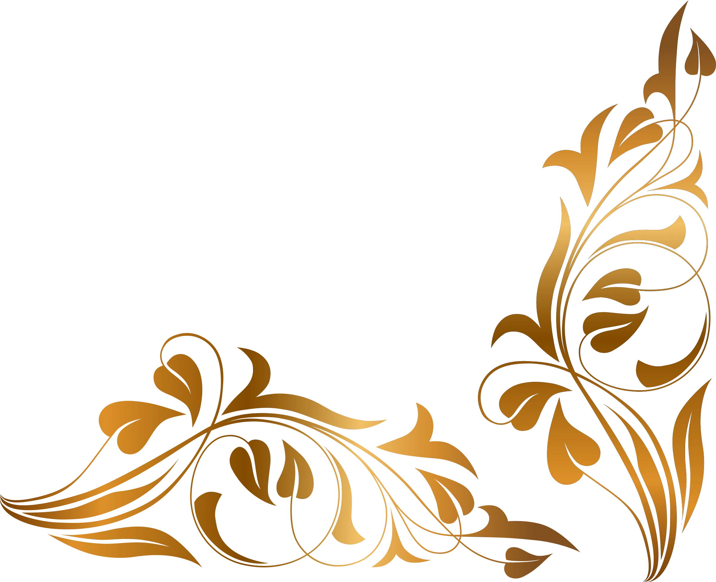Golden Autumn Swirl Floral Clipart with Elegant Organic Scroll Design