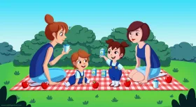 Joyful Family Picnic in the Park Clipart - Peaceful Outdoor Leisure Scene